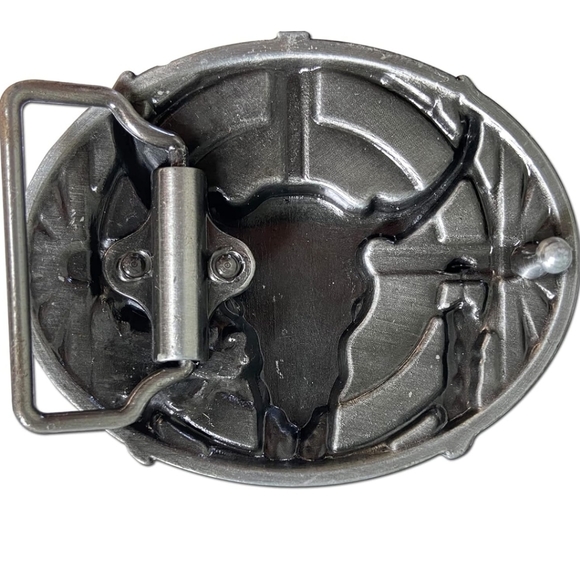 New Native American feather longhorn steer belt buckle.  Brass color available - Picture 4 of 4